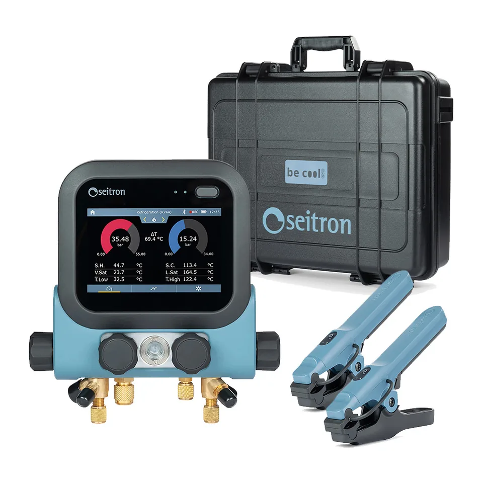 Đồng hồ nạp gas điện tử 4 cổng Seitron Be Cool Evo M4S bộ cơ bản kèm kẹp nhiệt không dây và hộp cứng
