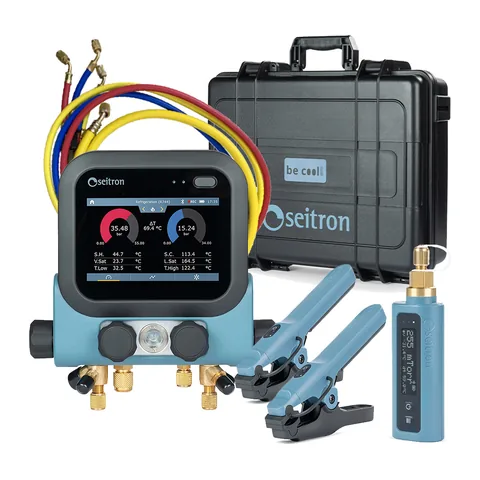 Đồng hồ nạp gas điện tử 4 cổng Seitron Be Cool Evo M4S bộ Smart kèm kẹp nhiệt, đồng hồ chân không, dây, hộp cứng