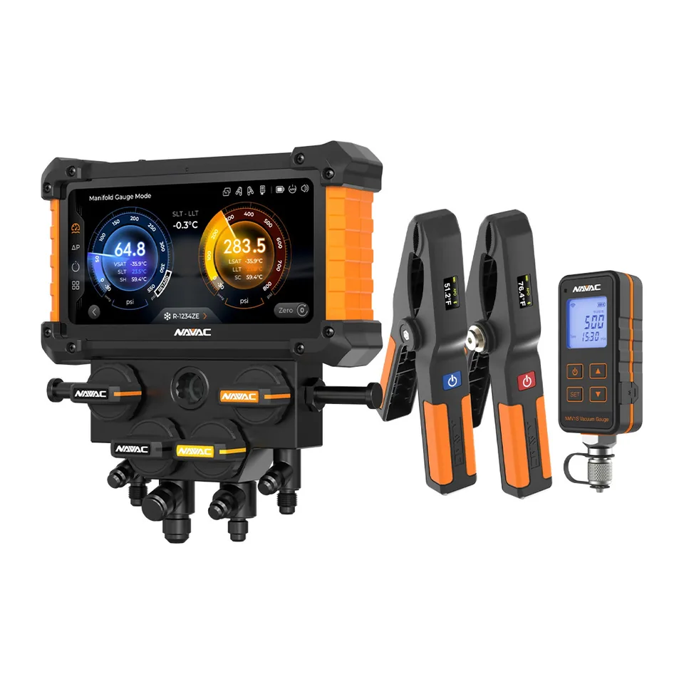 Đồng hồ nạp gas điện tử 4 van NAVAC NX4GV NEXUS 2 kèm đồng hồ micron NMV1S và kẹp đo nhiệt không dây