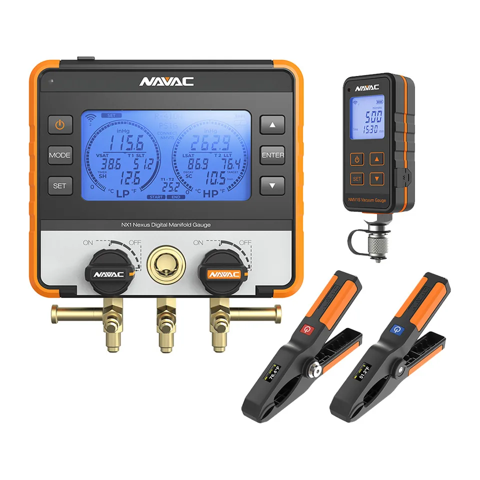 Đồng hồ nạp gas điện tử NAVAC NX1V Nexus kèm 2 đầu đo nhiệt không dây và đồng hồ micron NMV1S