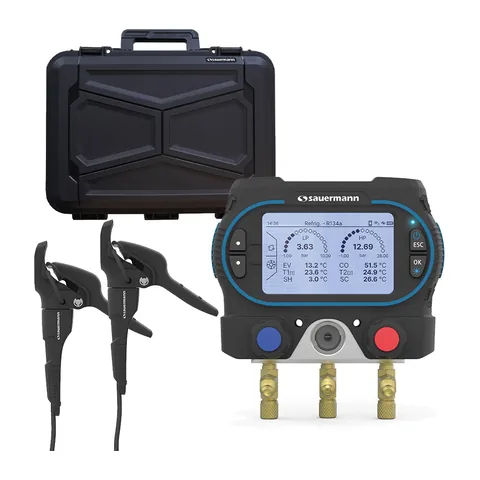 Đồng hồ nạp gas điện tử thông minh Sauermann Si-RM350 2 van, kẹp nhiệt có dây, hộp cứng