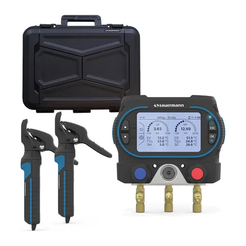 Đồng hồ nạp gas điện tử thông minh Sauermann Si-RM350 2 van, kẹp nhiệt không dây, hộp cứng
