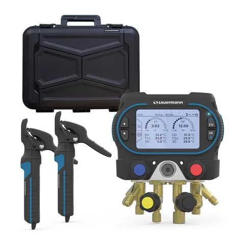 Đồng hồ nạp gas điện tử thông minh Sauermann Si-RM450 4 van, kẹp nhiệt không dây, hộp cứng