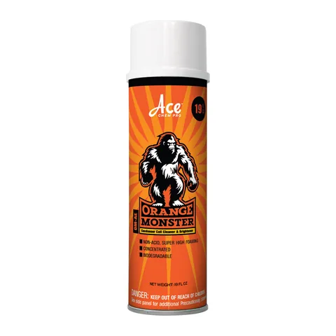 Hoá chất vệ sinh và làm sáng dàn dạng bọt đậm Ace Chem Pro Orange Monster OM-AE, không axit, bình xịt 19 oz