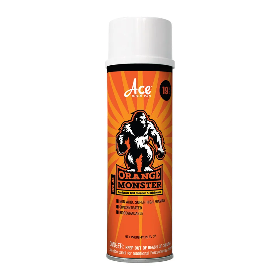 Hoá chất vệ sinh và làm sáng dàn dạng bọt đậm Ace Chem Pro Orange Monster OM-AE, không axit, bình xịt 19 oz