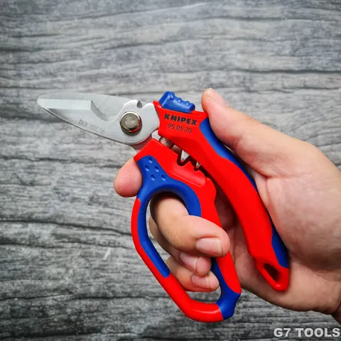 Kéo Thợ Điện Đầu Gù 45⁰ Knipex 95 05 20 SB Lưỡi Cắt 56HRC & Bấm Cos Pin Rỗng