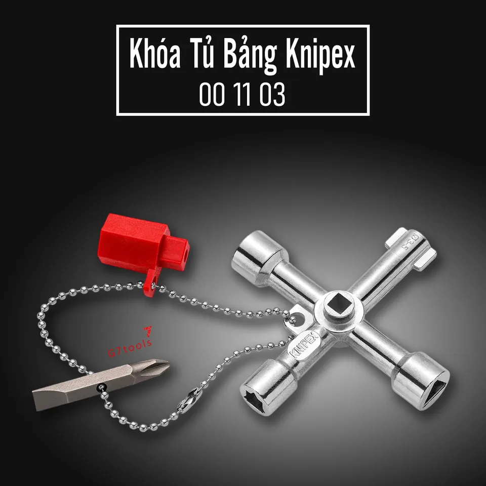 Khóa Tủ Bảng Knipex Control Cabinet Key – 4 Đầu Khóa Và Hai Đầu Bit Cộng Trừ 00 11 03