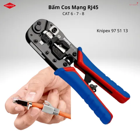 Kìm Bấm Cos Mạng RJ 45 CAT 6 7 8 Knipex 97 51 13 Bản Cải Tiến 2022