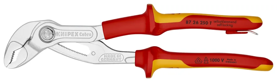 Kìm Nước Mỏ Quạ Knipex Cobra dài 250mm mở Ø50mm Cách Điện VDE 1000 Volt có móc treo