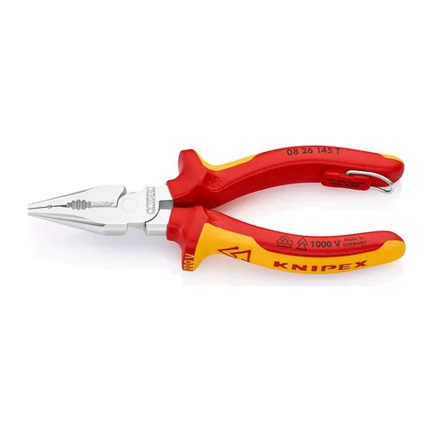Kìm Đa Năng Knipex Mũi Thon 61HRC dài 145mm 08 26 145 T BK Cách Điện VDE 1000V Có Móc Treo