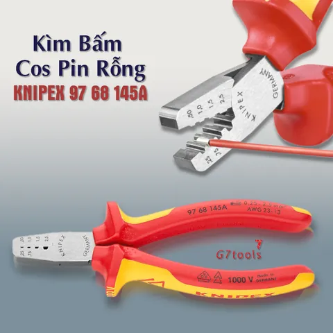 Kìm Knipex 97 68 145 A Bấm Cos Pin Rỗng Tiết Diện Nhỏ 0.25 - 2.5mm² Tay Cầm Cách Điện 1000 Volt