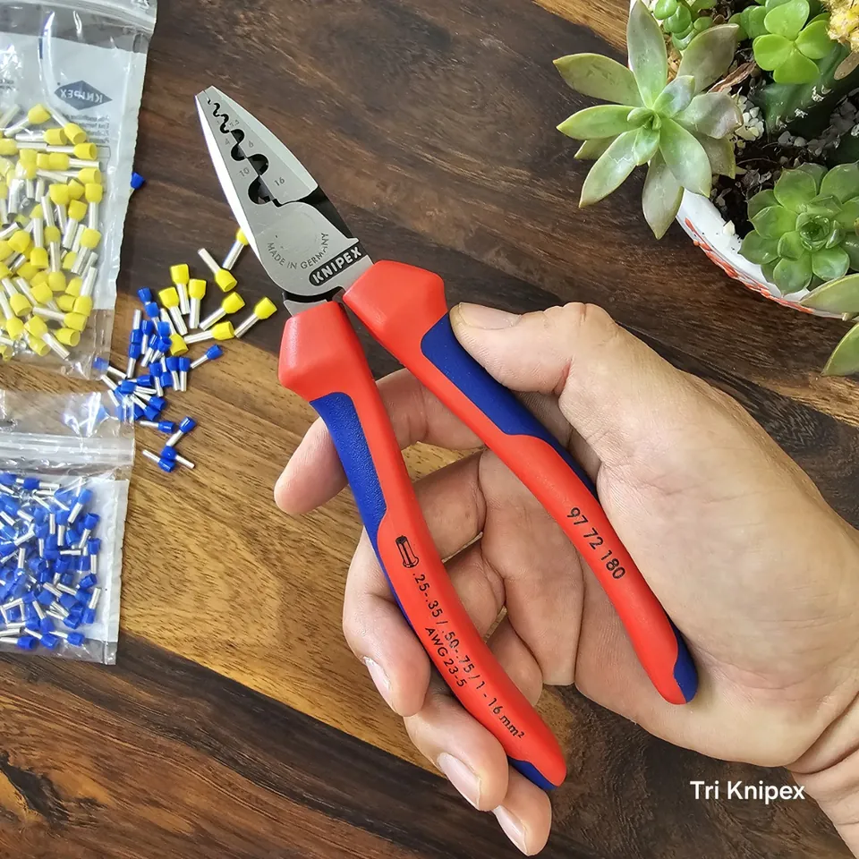 Kìm Knipex 97 72 180 Bấm Cos Pin Rỗng 0.25 - 16 mm² Tay Cầm Êm