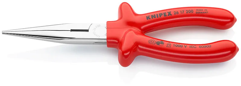 Kìm Mũi Nhọn Đàn Hồi Knipex 26 17 200 Cách Điện 1000 Volt Cán Đúc
