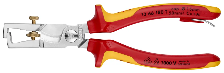 Kìm Lắp Điện KNIPEX StriX 13 66 180 T Cắt Cáp 50mm², Tách Dây 10mm² Có Móc Treo