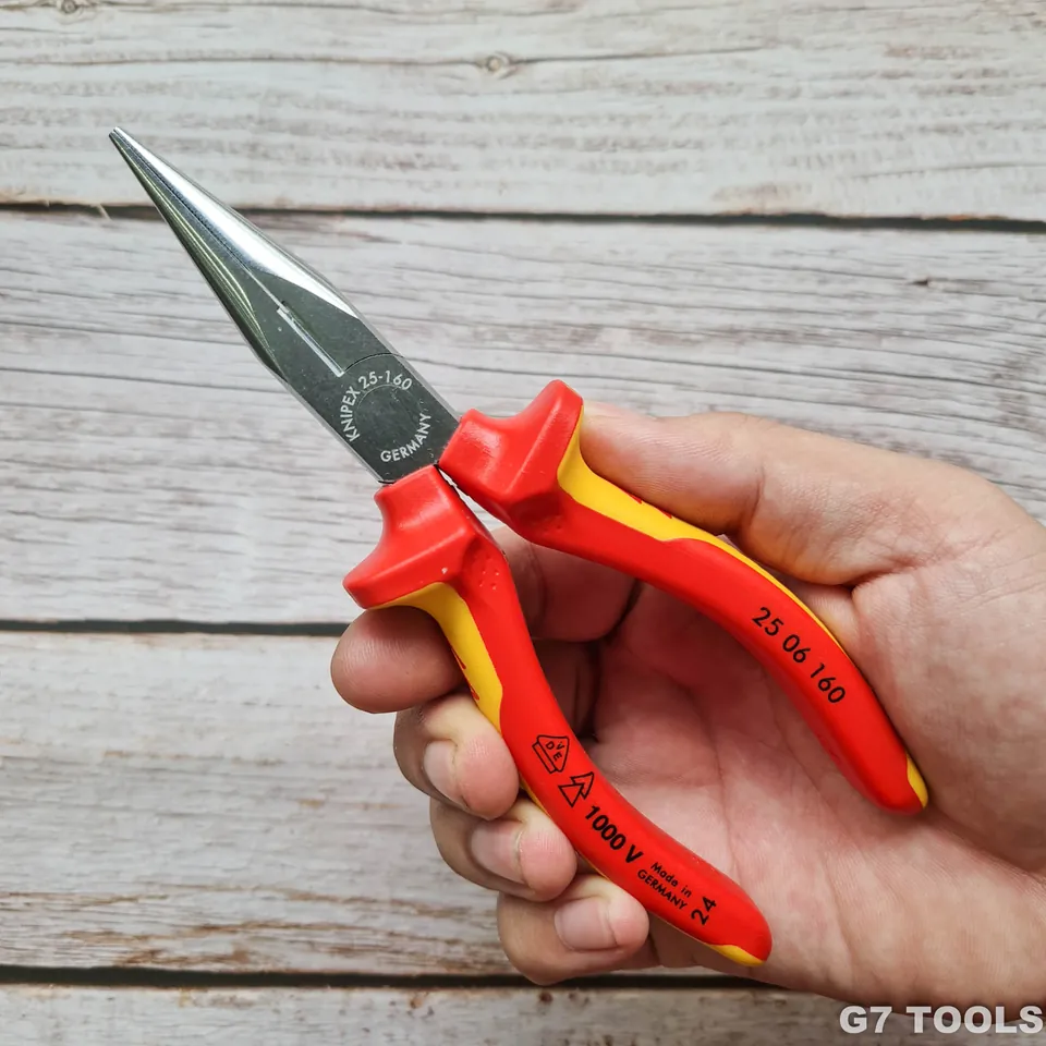 Kìm Nhọn Knipex 25 06 160 Mũi Đàn Hồi, Lưỡi Cắt 61 HRC, Dài 160mm Cách Điện 1000 volt