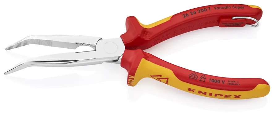 Kìm Nhọn Knipex 26 26 200 T Mũi Cong 40° Dài 200mm Cách Điện 1000V Có Móc Treo