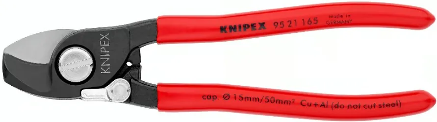Knipex 95 21 165 Kìm Cắt Cáp Điện Đồng Nhôm Ø15mm Tay Cầm Đỏ Có Lò Xo Tự Mở