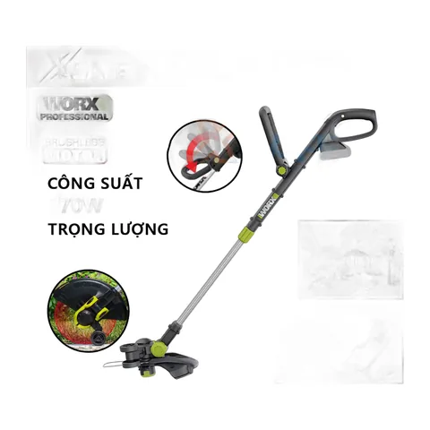 Máy cắt cỏ dùng pin WORX WD163 20V Cắt cỏ lưỡi cước không chổi than khối lượng 2.5kg khóa an toàn - Chính hãng