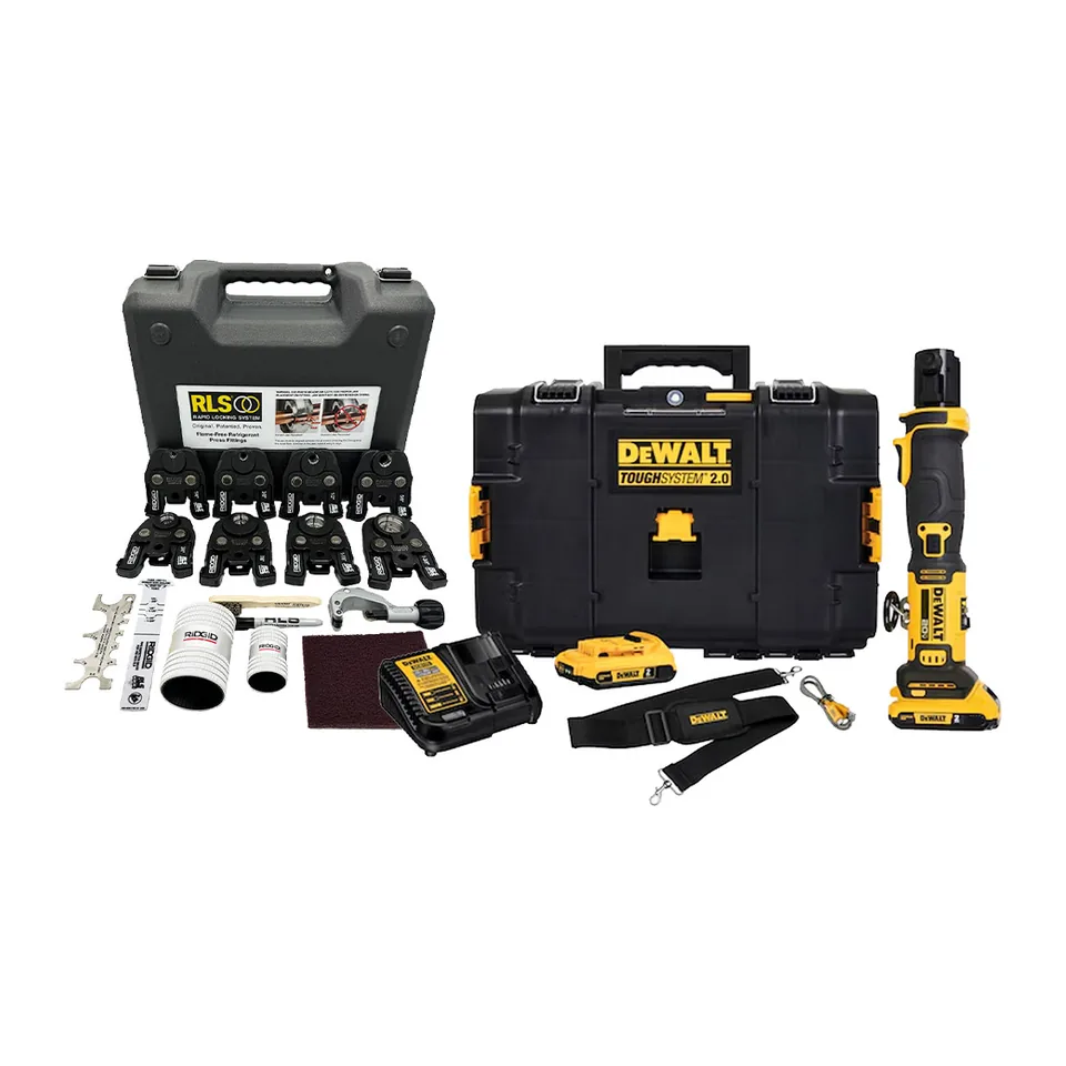 Máy ép ống chạy pin DeWalt DCE210D2 20V MAX Compact Inline kèm bộ 8 ngàm ép đồng lạnh RIDGID 24kN (1/4" – 1-3/8")