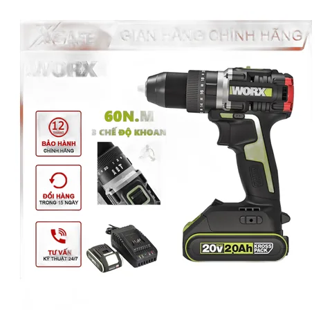 Máy khoan pin 3 chức năng motor không chổi than WORX WU369 chỉ thân máy