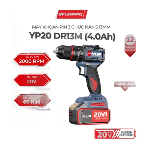 Máy Khoan Pin YUPAI YP20 DR13M 13MM 3 Chức Năng Bản 2.0A (full bộ pin 2ah) - Thân máy