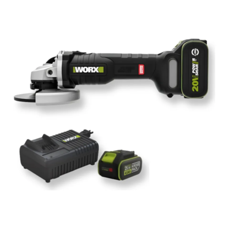 Máy Mài Góc Cầm Tay 20V (1 Pin 4.0Ah, 1 Sạc 6A) Worx WU809.14.6B