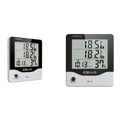 Nhiệt kế ẩm kế điện tử trong nhà/ngoài trời Elitech BT-3, có đồng hồ và báo thức