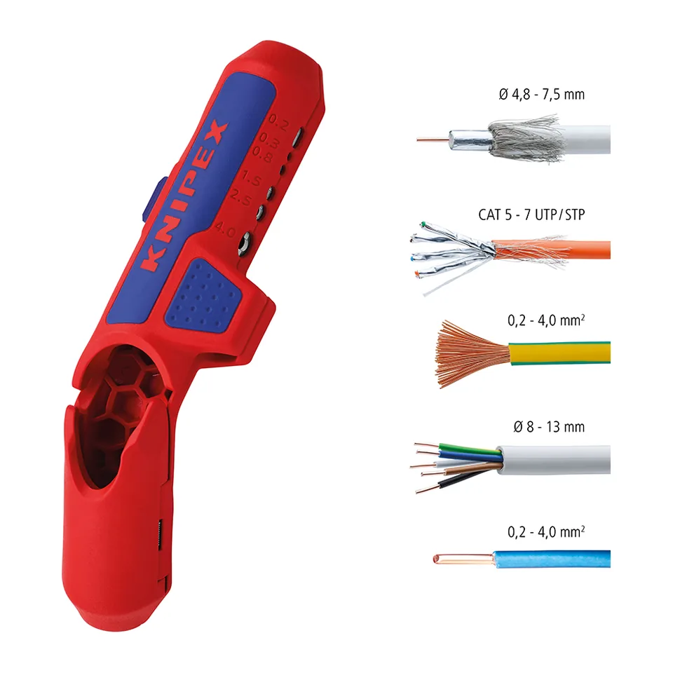 Knipex ErgoStrip 16 95 02 SB Tách Cáp Điện, CAT 5 - 7 (UTP/STP) Thuận Tay Trái